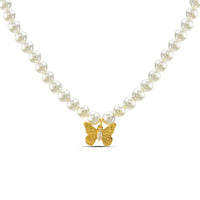 Pearly Golden Butterfly Necklace in 92.5 Silver (with 22k Gold Plating)