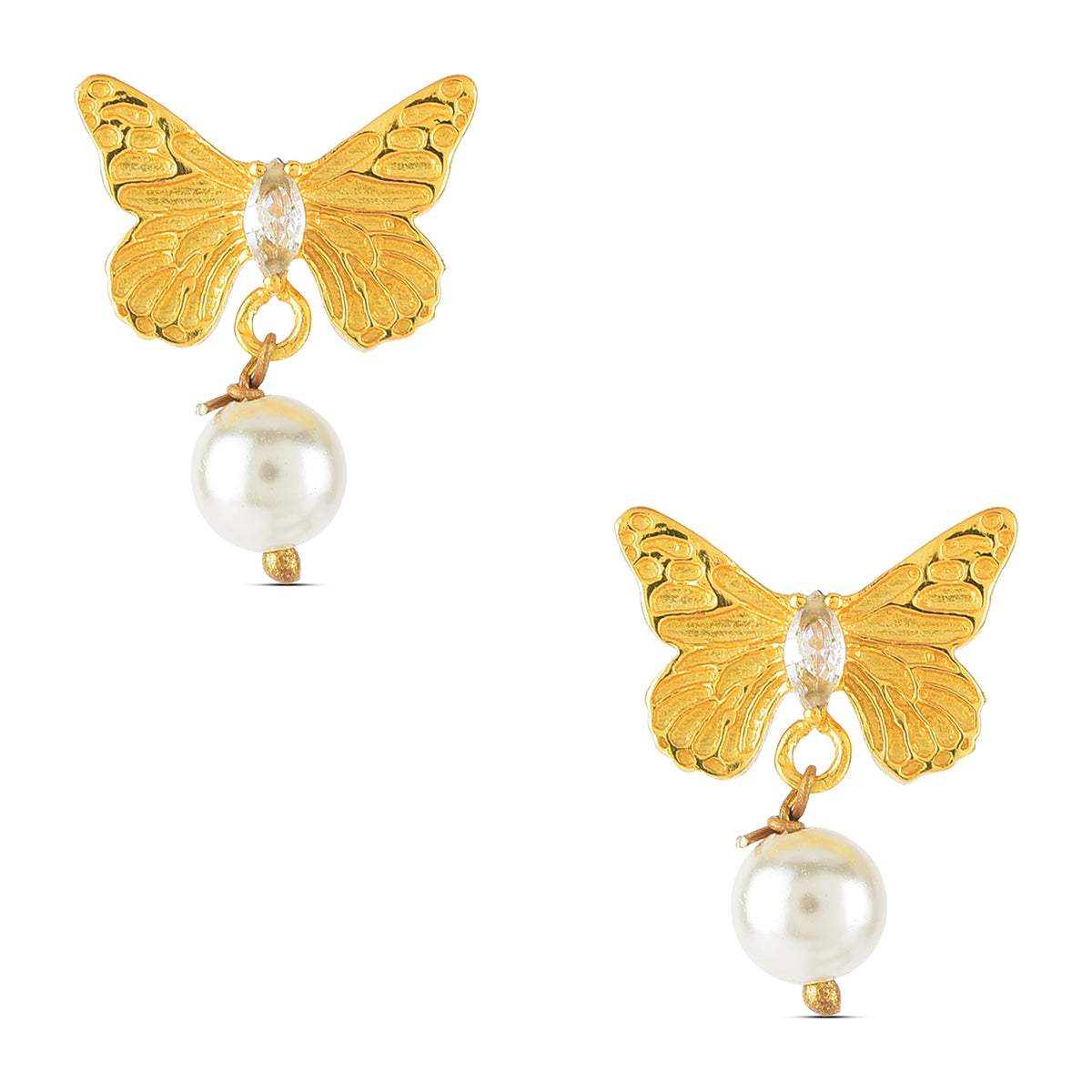 Set of Two - Golden Butterfly Ring & Pearl-drop Earring