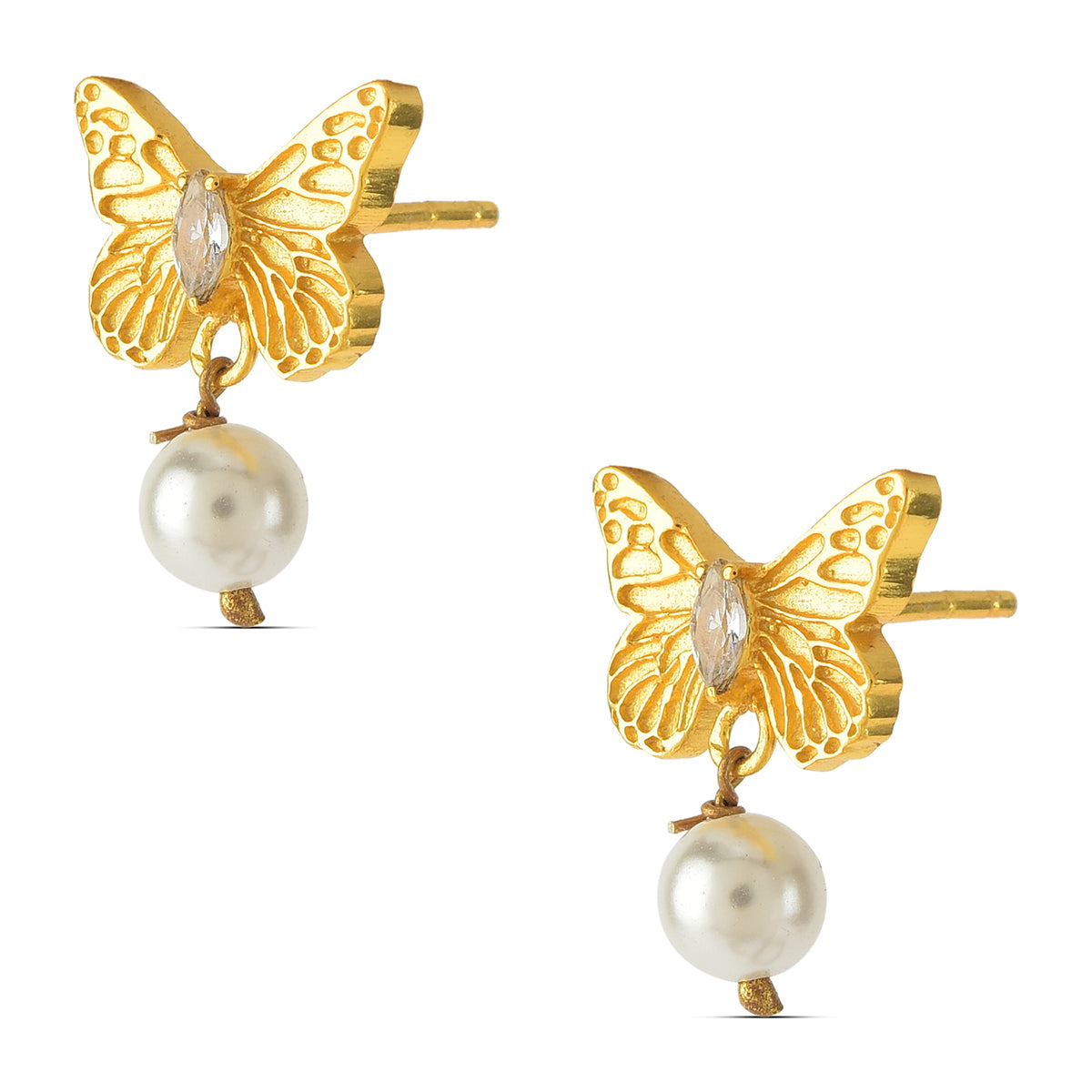 Pearl Drop Golden Butterfly Earring in 92.5 Silver