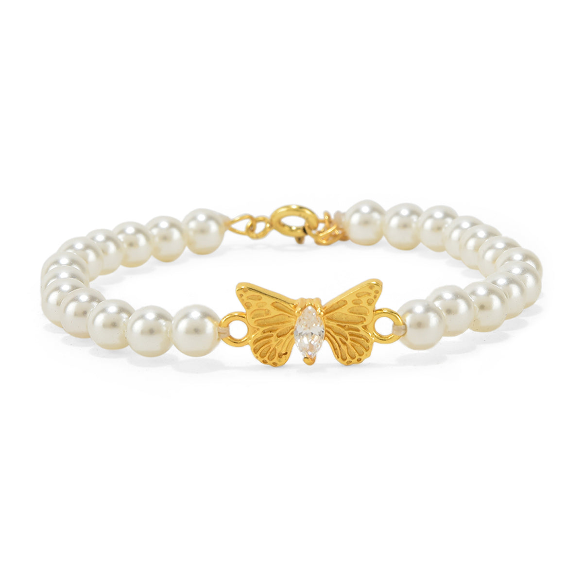Pearly Golden Butterfly Bracelet in 92.5 Silver (with 22k Gold Plating)