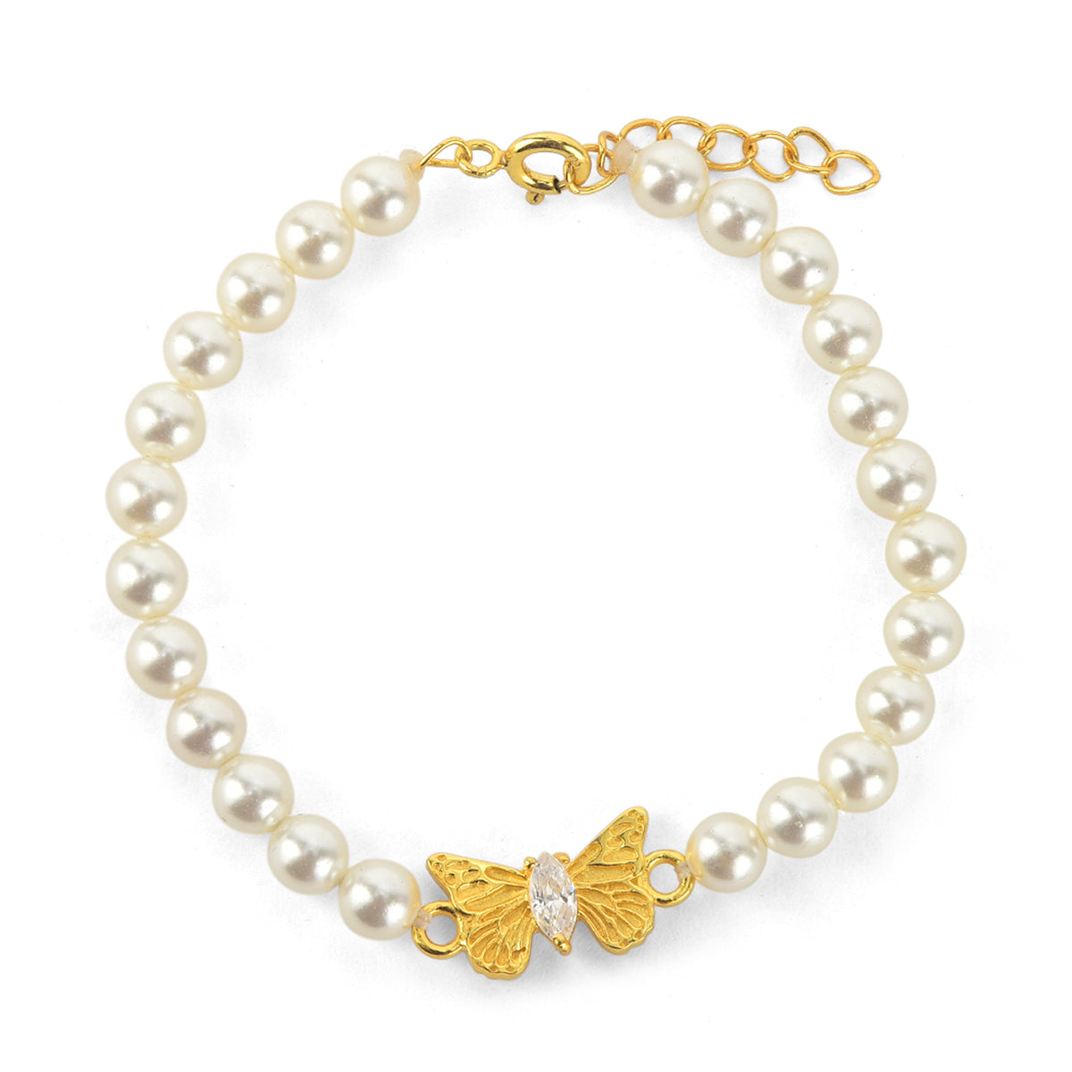 Pearly Golden Butterfly Bracelet in 92.5 Silver (with 22k Gold Plating)