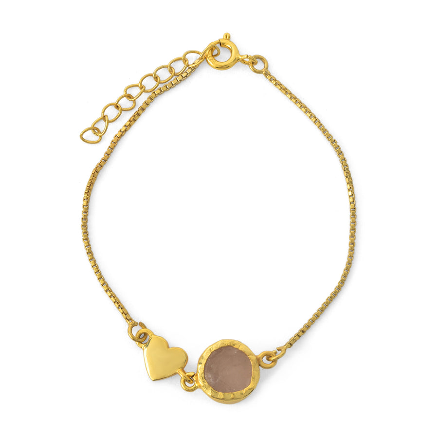 My Heart Rose Quartz Bracelet - 92.5 Silver ( with 22k Gold Plating)