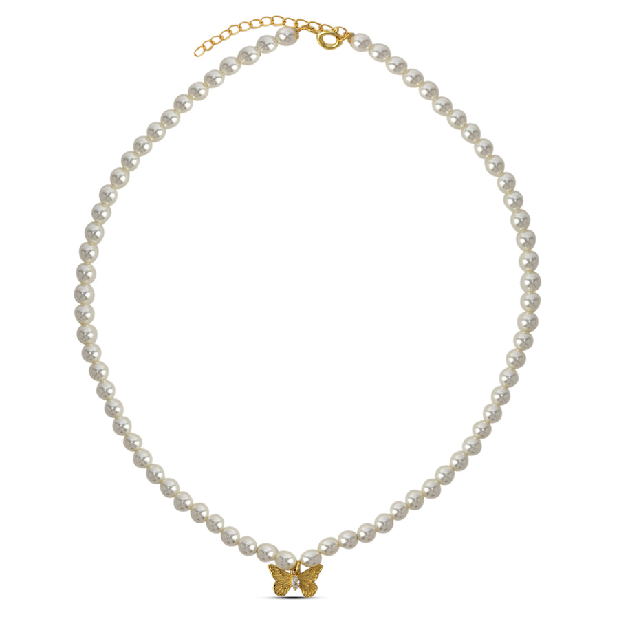 Pearly Golden Butterfly Necklace in 92.5 Silver (with 22k Gold Plating)