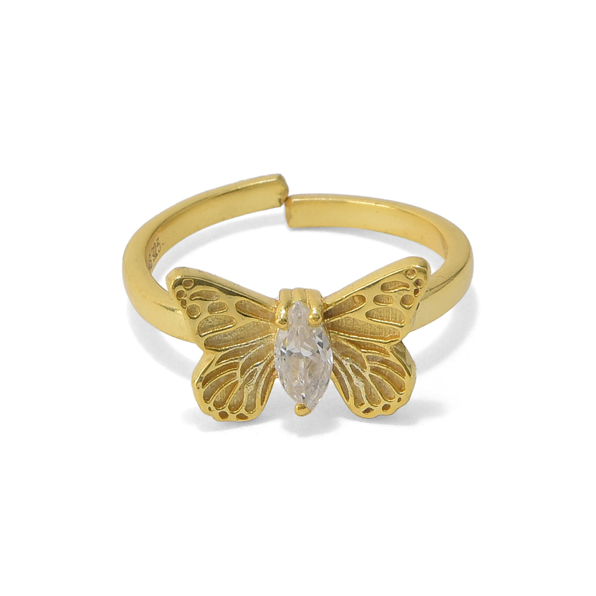 Golden Butterfly Open Ring in 92.5 Silver