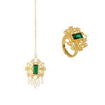 Shagun Green Freshwater Pearls Drop Maangtika & Ring Gift Set