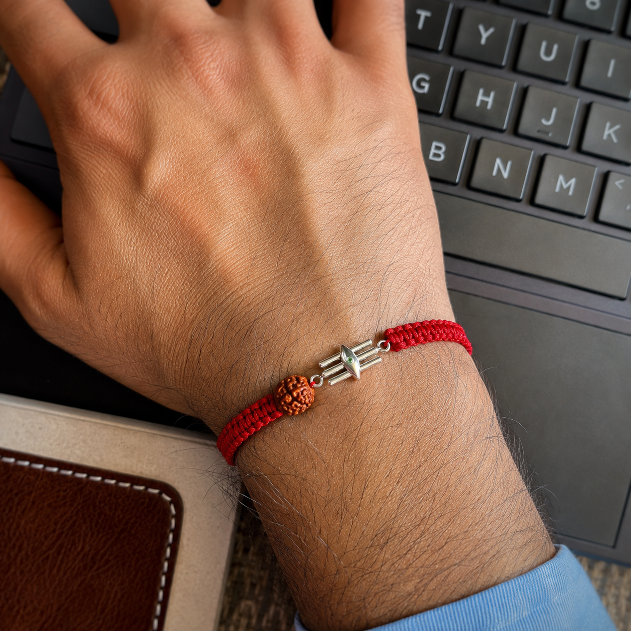 Men - Third Eye with Rudraksha 92.5 Silver Bracelet
