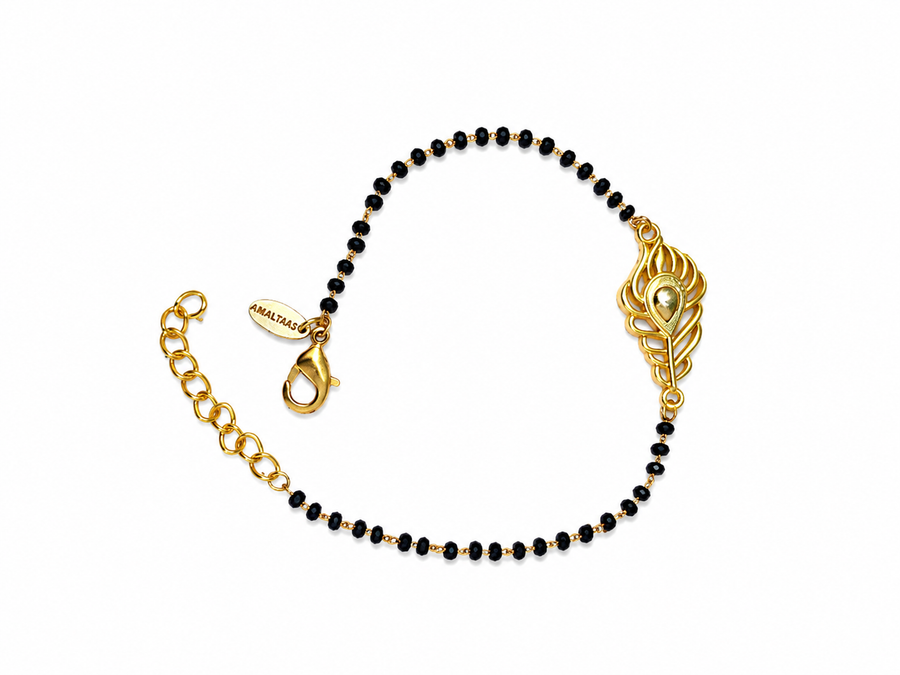 Women Kanha Morpankh 22k Gold-plated Brass Bracelet with Black Onyx