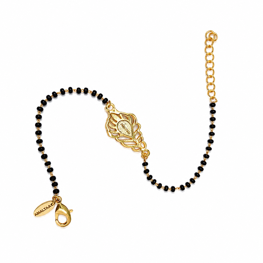 Women Kanha Morpankh 22k Gold-plated Brass Bracelet with Black Onyx