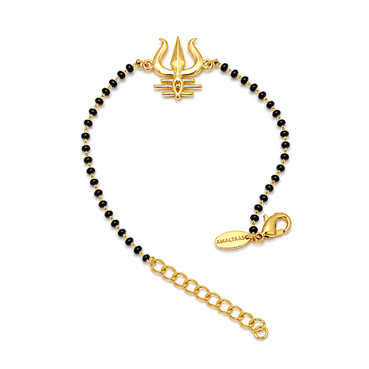 Women Mahadev's Trishul 22k Gold-plated Brass Bracelet with Black Onyx
