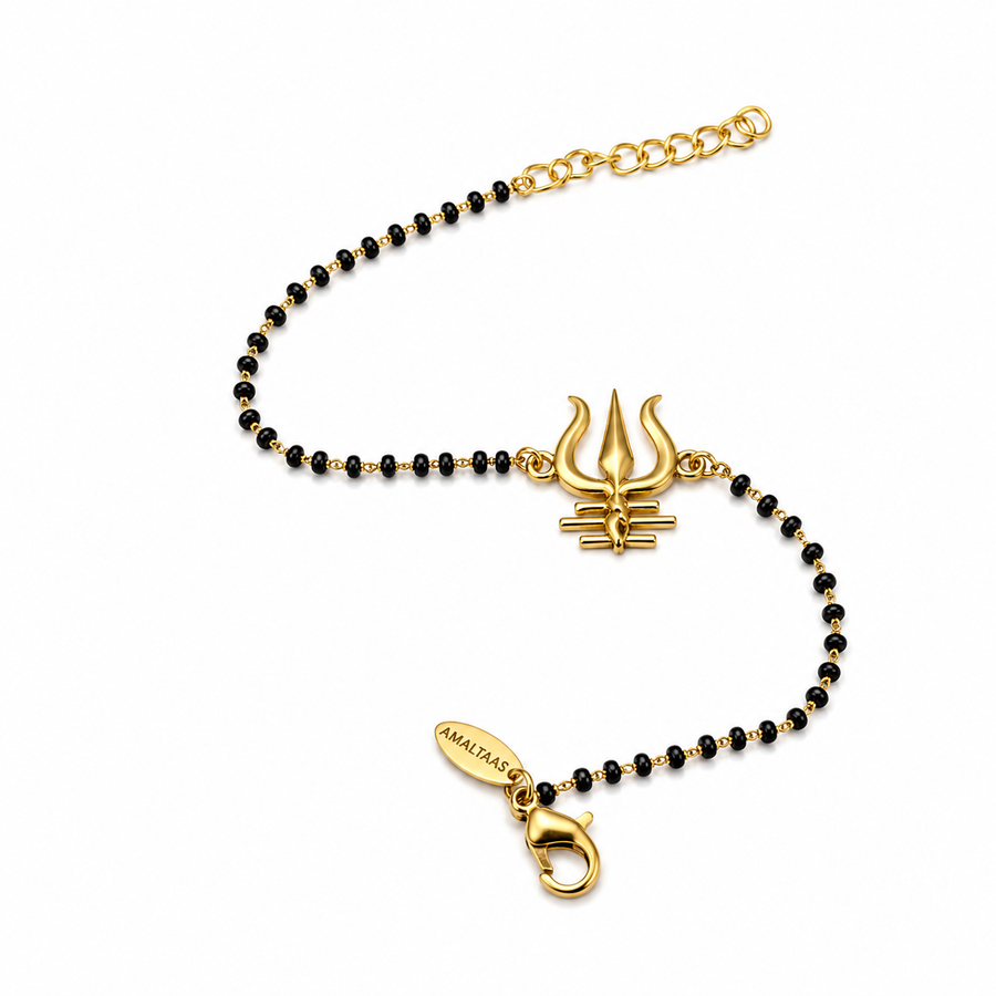 Women Mahadev's Trishul 22k Gold-plated Brass Bracelet with Black Onyx