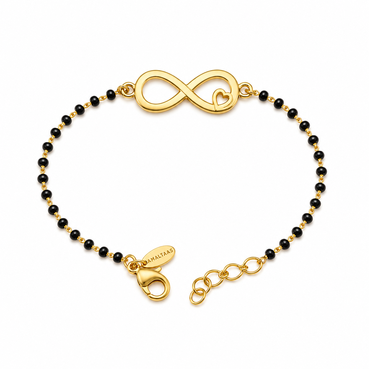 Women Infinite Love 22k Gold-plated Brass Bracelet with Black Onyx