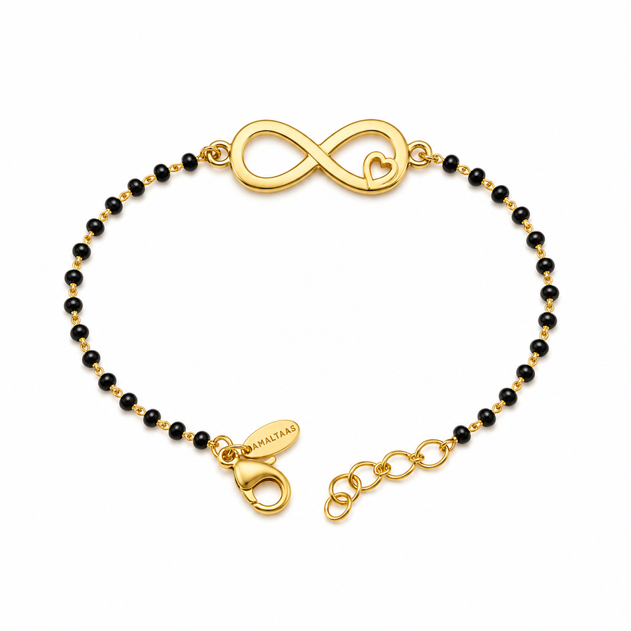 Women Infinite Love 22k Gold-plated Brass Bracelet with Black Onyx