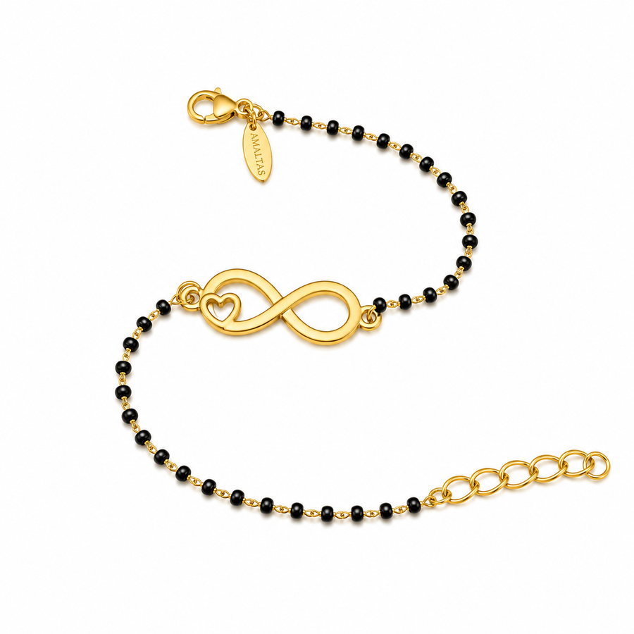 Women Infinite Love 22k Gold-plated Brass Bracelet with Black Onyx