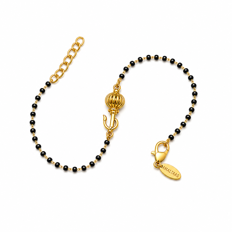 Women Vayuputra Gada 22k Gold-plated Brass Bracelet with Black Onyx