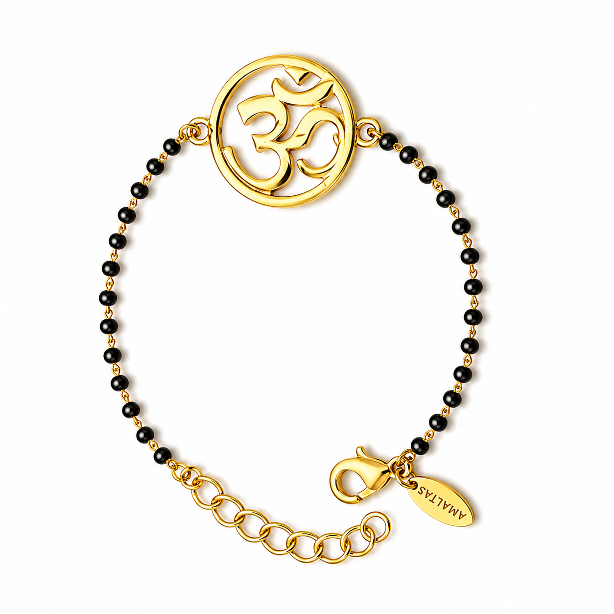 Women OM 22k Gold-plated Brass Bracelet with Black Onyx