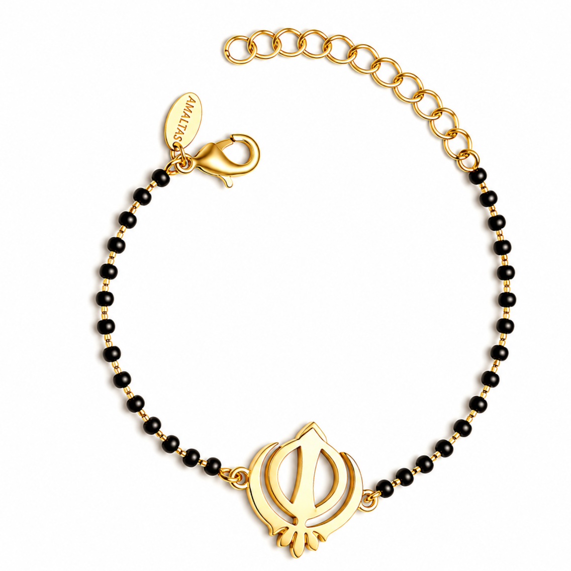 Women Khanda 22k Gold-plated Brass Bracelet with Black Onyx