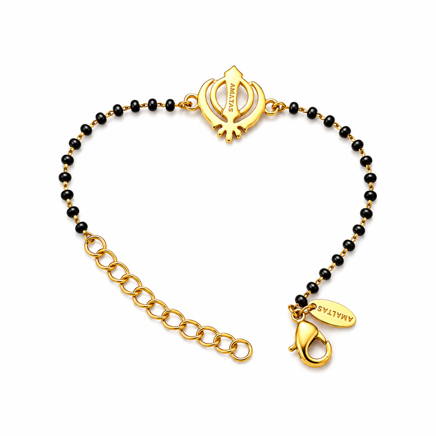 Women Khanda 22k Gold-plated Brass Bracelet with Black Onyx
