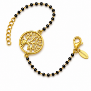 Women Tree of Life 22k Gold-plated Brass Bracelet with Black Onyx