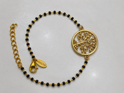 Women Tree of Life 22k Gold-plated Brass Bracelet with Black Onyx