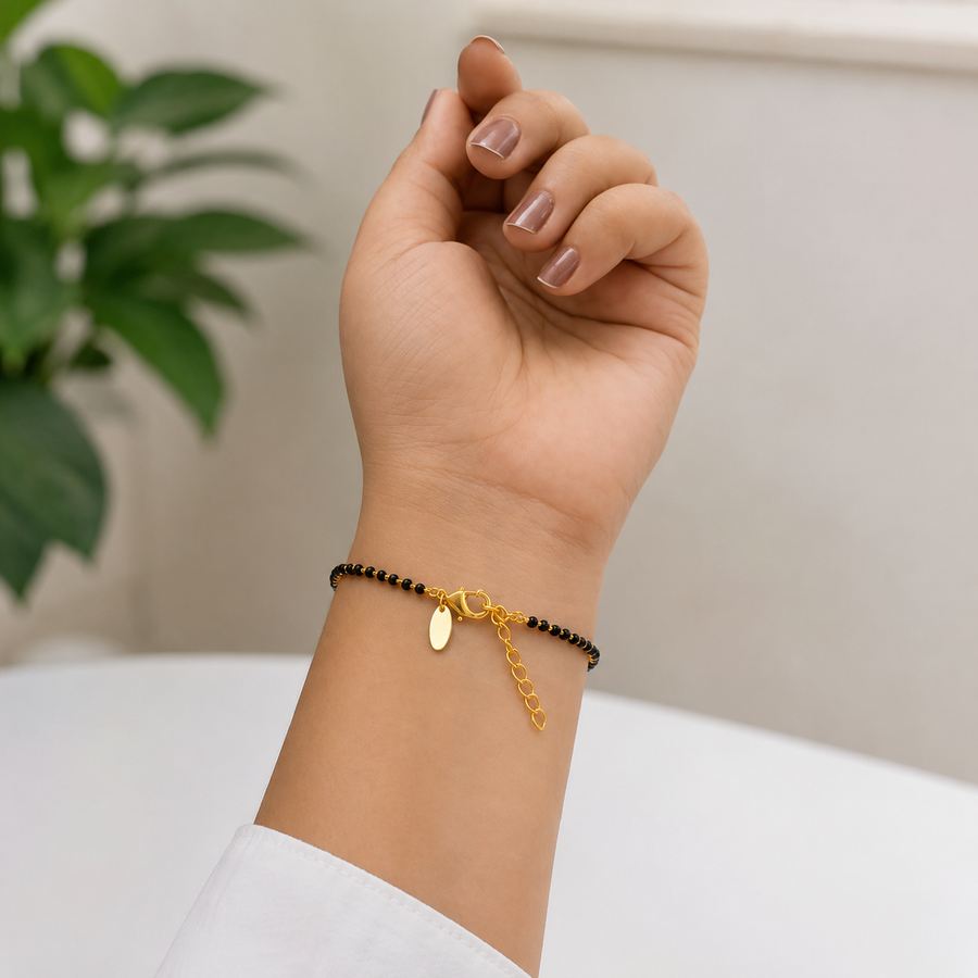 Women Mahadev's Trishul 22k Gold-plated Brass Bracelet with Black Onyx