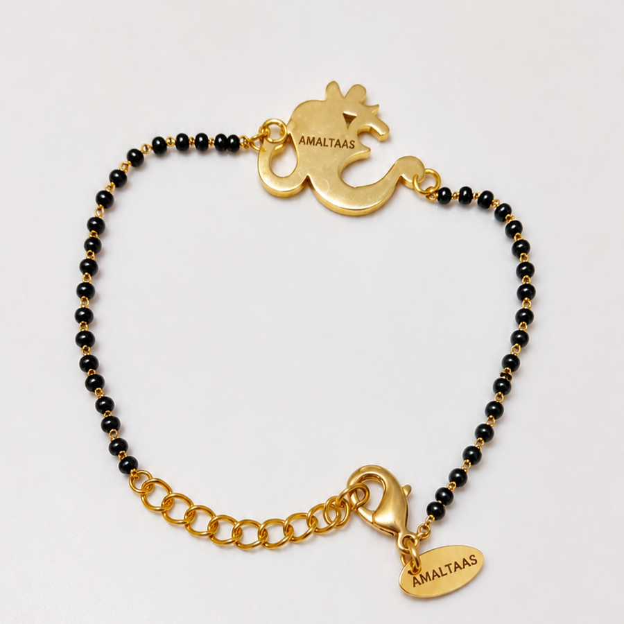 Women Shubh Om Ganesh 22k Gold-plated Brass Bracelet with Black Onyx