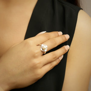 Studded Pearl 92.5 Silver Open Ring