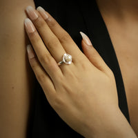 WOMEN RING - Studded Pearl 92.5 Silver Open Ring