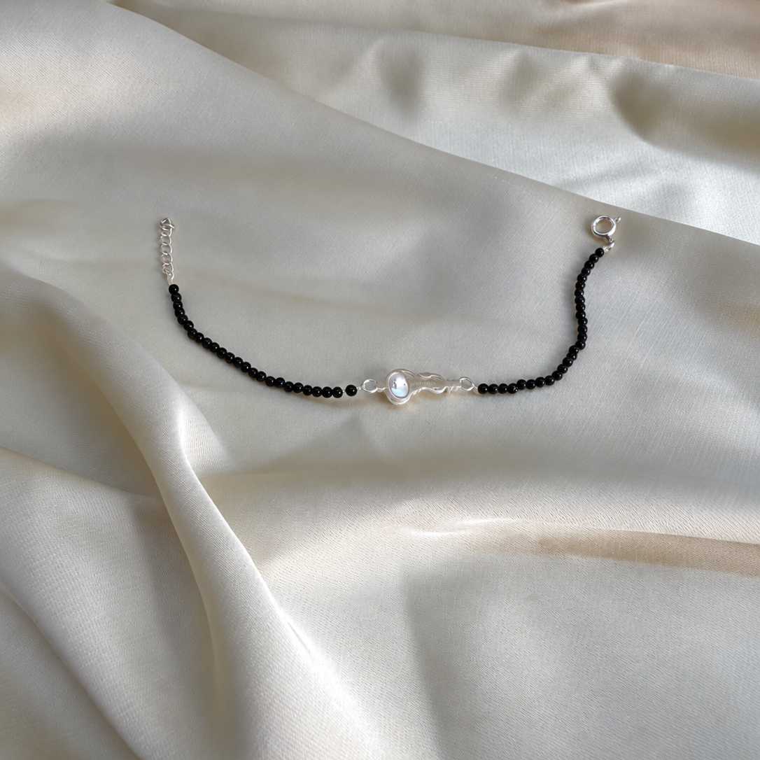 Women - Vayuputra Gada  92.5 Silver Bracelet with Black Onyx Beads