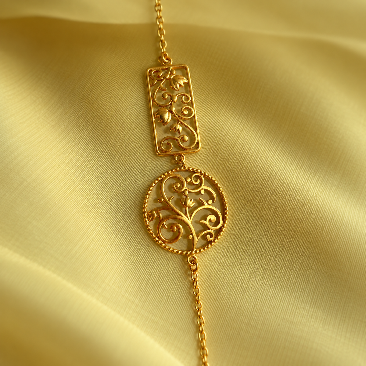 Shagun Round Lotus & Rectangle 22K Gold-Plated Bracelet