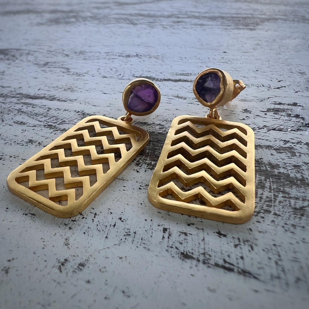 
            
                Load image into Gallery viewer, Amethyst Earring - Chevron Chic
            
        