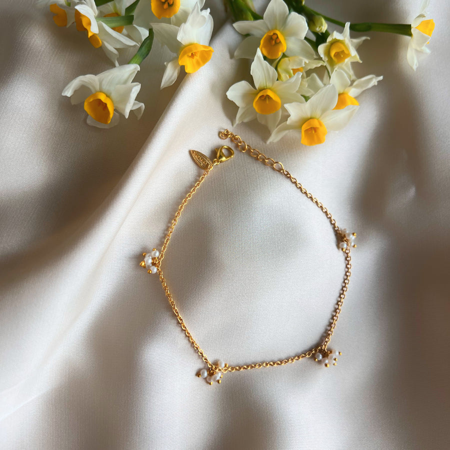 Dainty Pearl Shagun 22k gold-plated Anklet