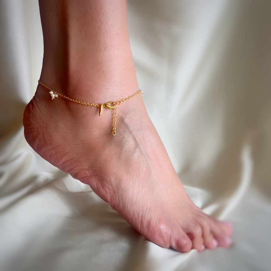 Dainty Pearl Shagun 22k gold-plated Anklet