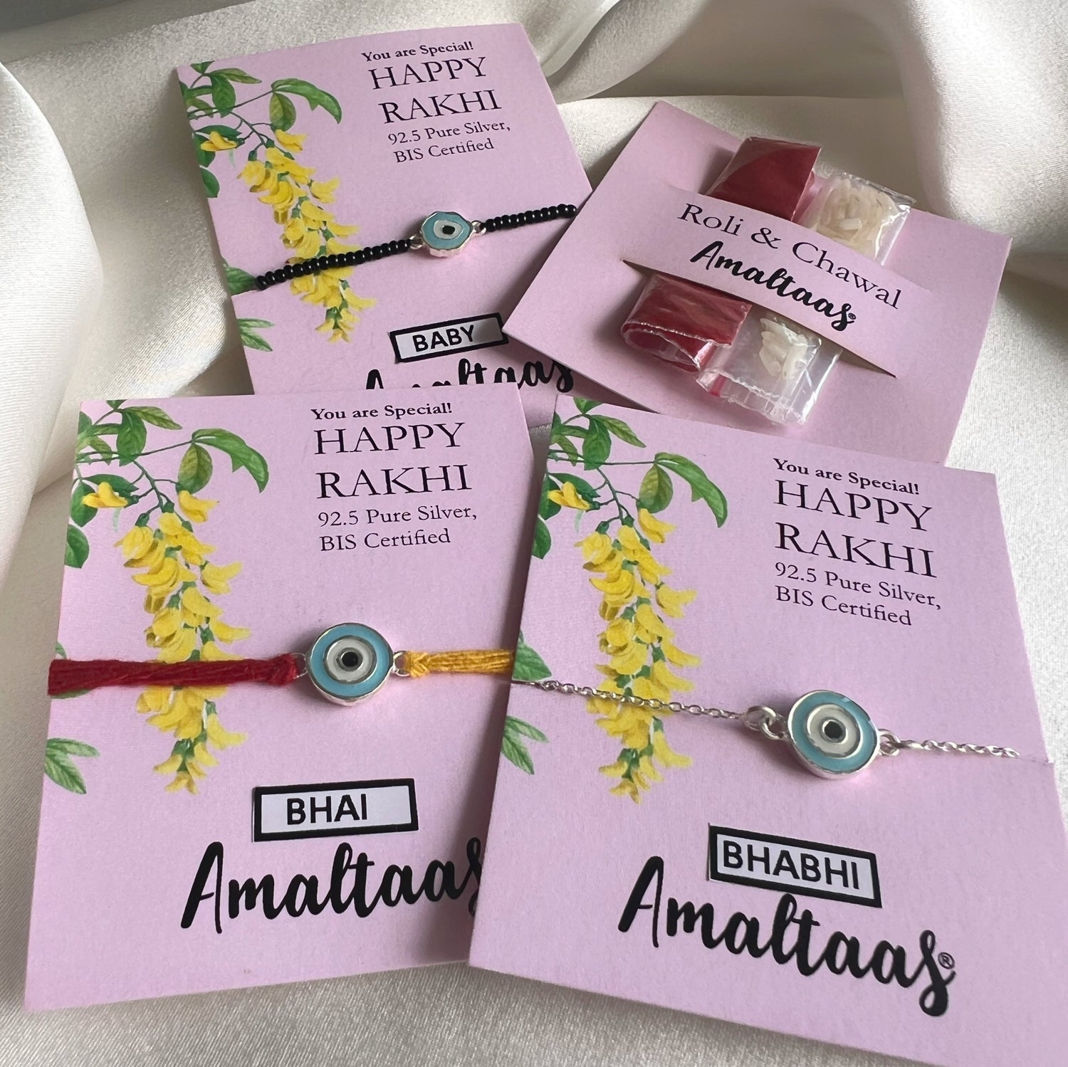 RAKHI B3 - Nazar Enamel EvilEye 92.5 Silver Bhai-Bhabhi-Baby Rakhi Combo (Family Pack)