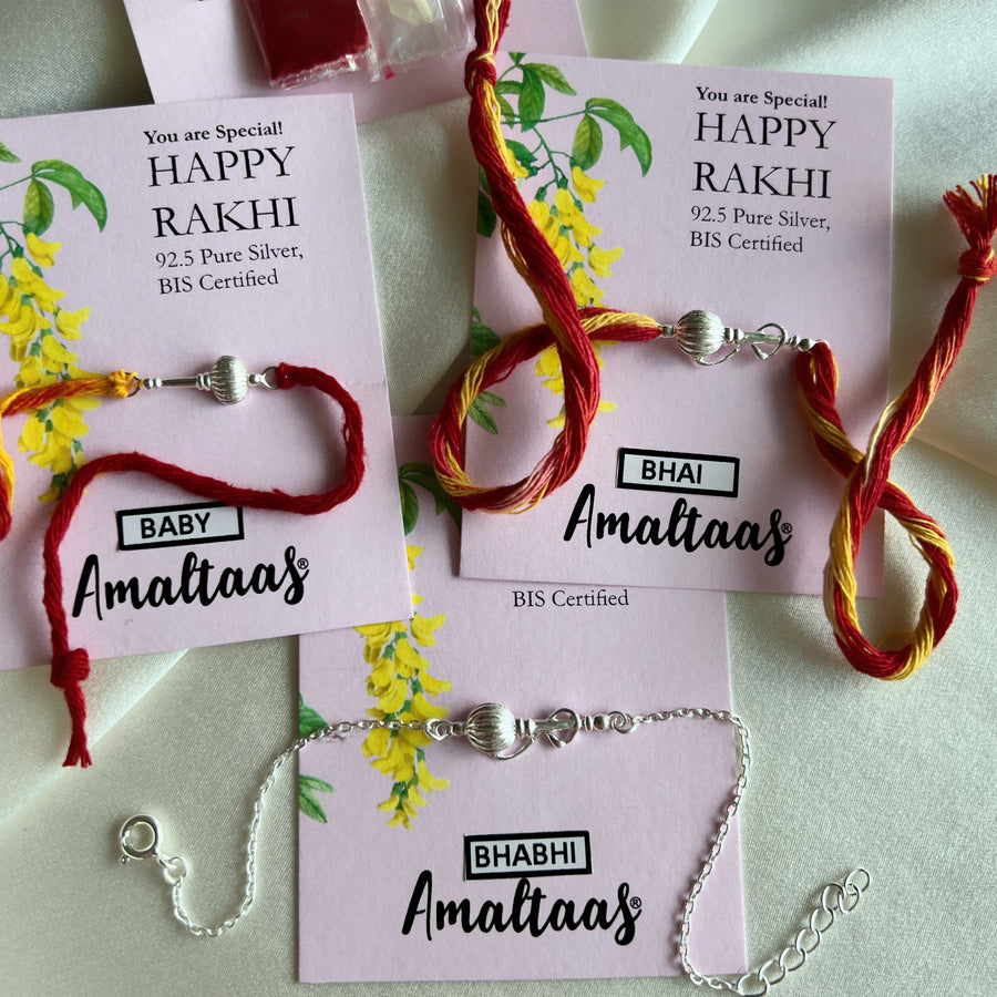 RAKHI B3 - Vayuputra Gada 92.5 Silver Bhai-Bhabhi-Baby Rakhi Combo (Family Pack)