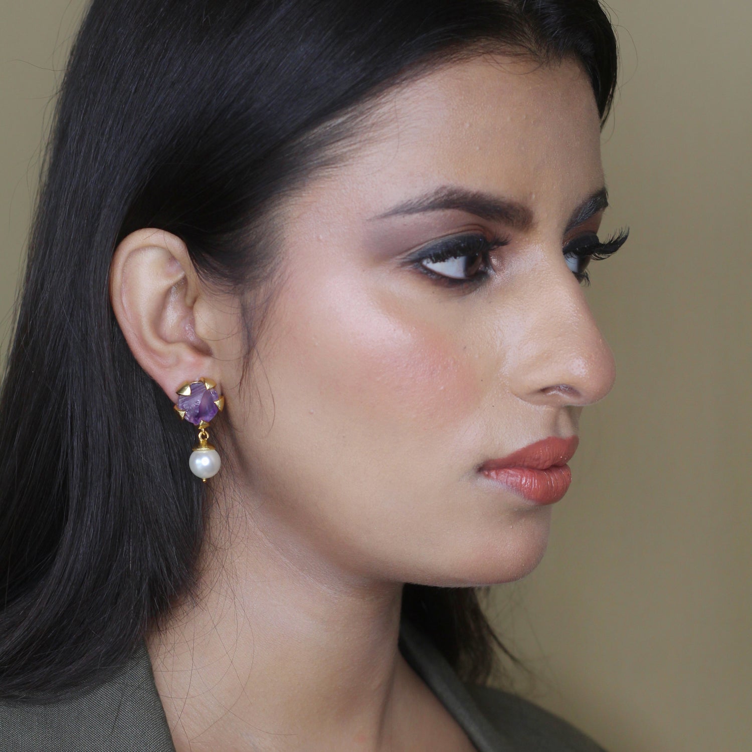 Amethyst Petal Pearl Earring