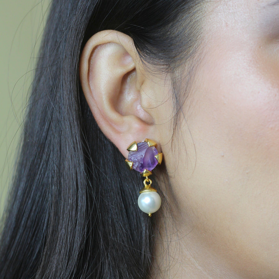 Amethyst Petal Pearl Earring