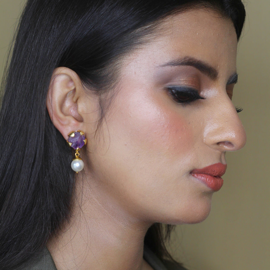 Petal Pearl Earring - Semi Precious Gemstone
