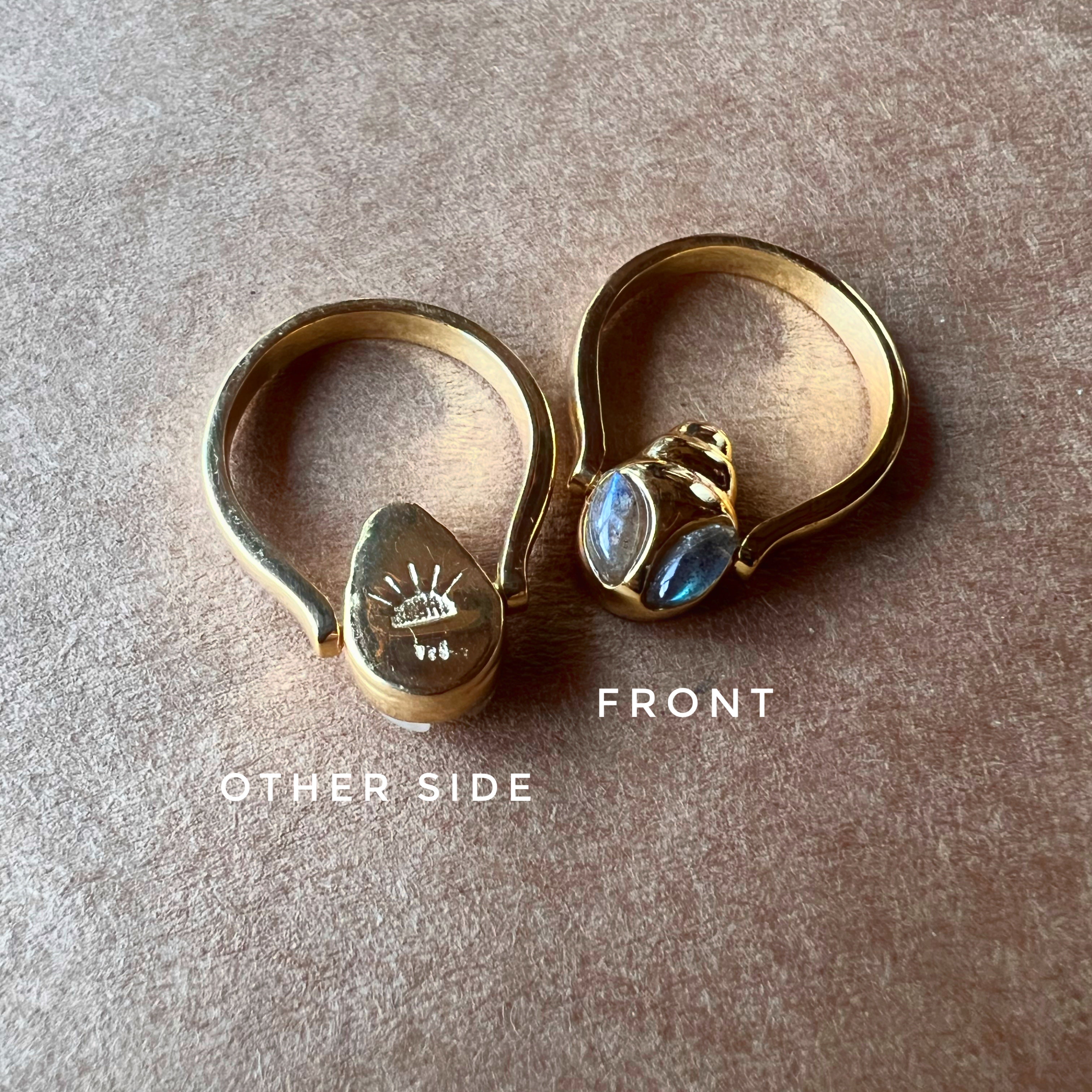 Lucky Ladybug  Labradorite 92.5 Silver Ring  with 22k Gold Plated