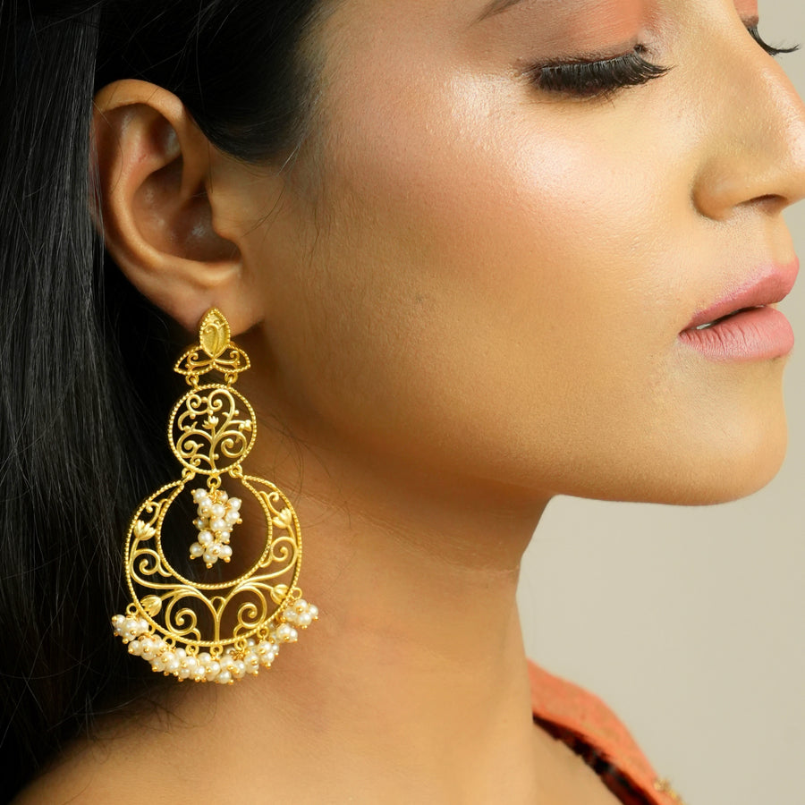 Lotus Pearl Chandbali 22k gold-plated Earring