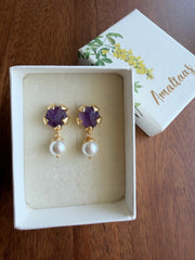 Amethyst Petal Pearl Earring