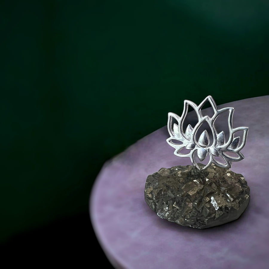 Blessed Lotus in 92.5 Silver With Pyrite