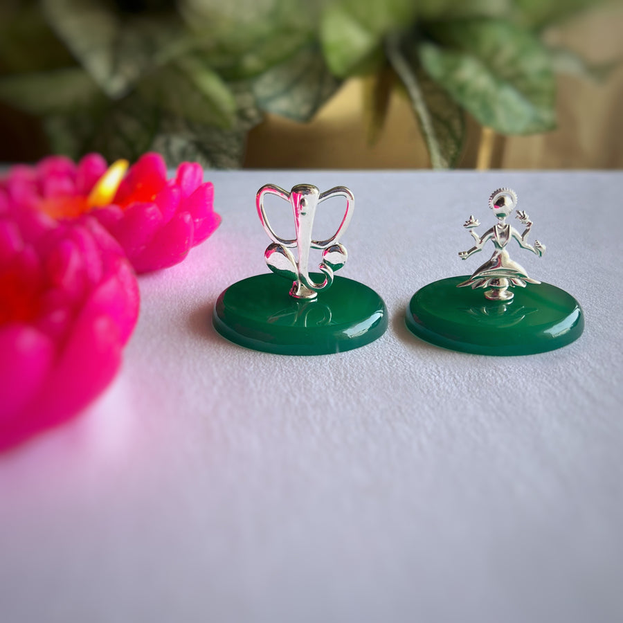 Lakshmi Ganesh Blessings Bundle in 92.5 Silver & Green Onyx