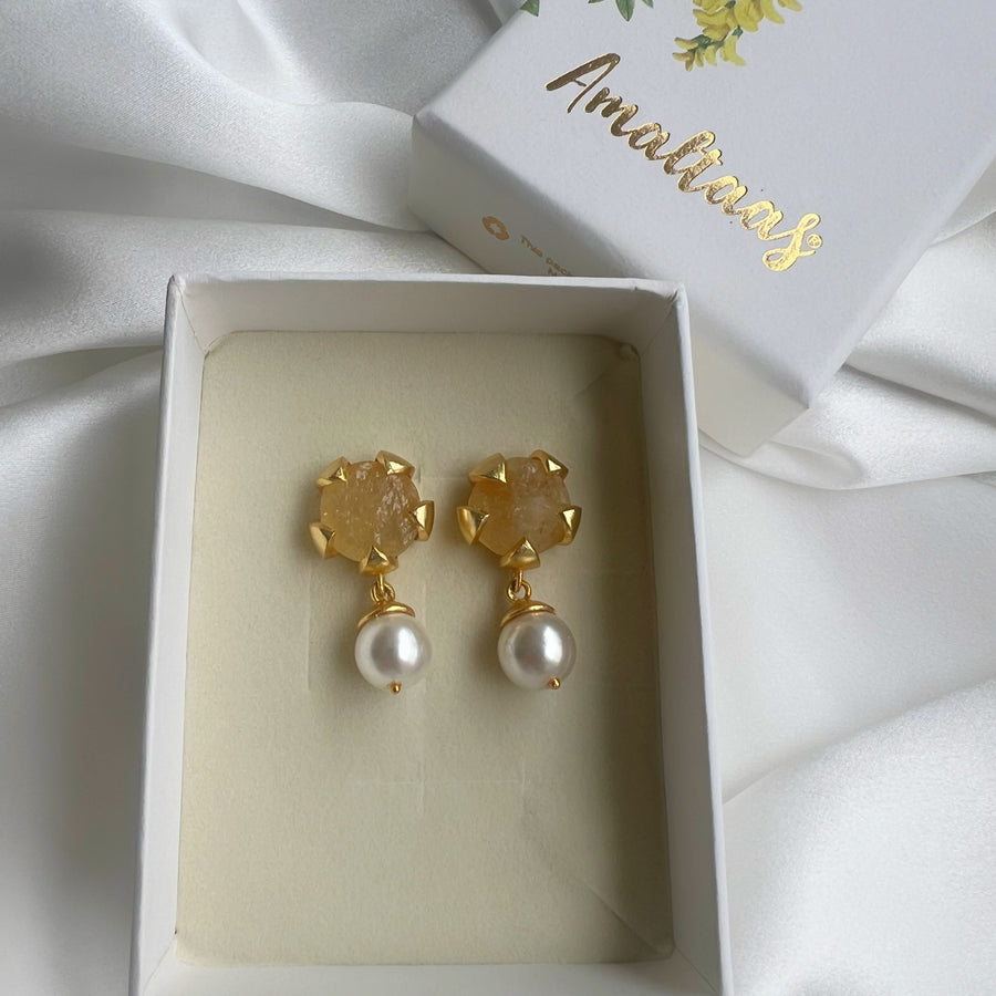 Petal Pearl Earring - Semi Precious Gemstone