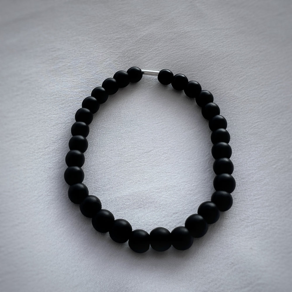 Natural Black Onyx 92.5 Silver Bracelet (Zodiac Charm not included)