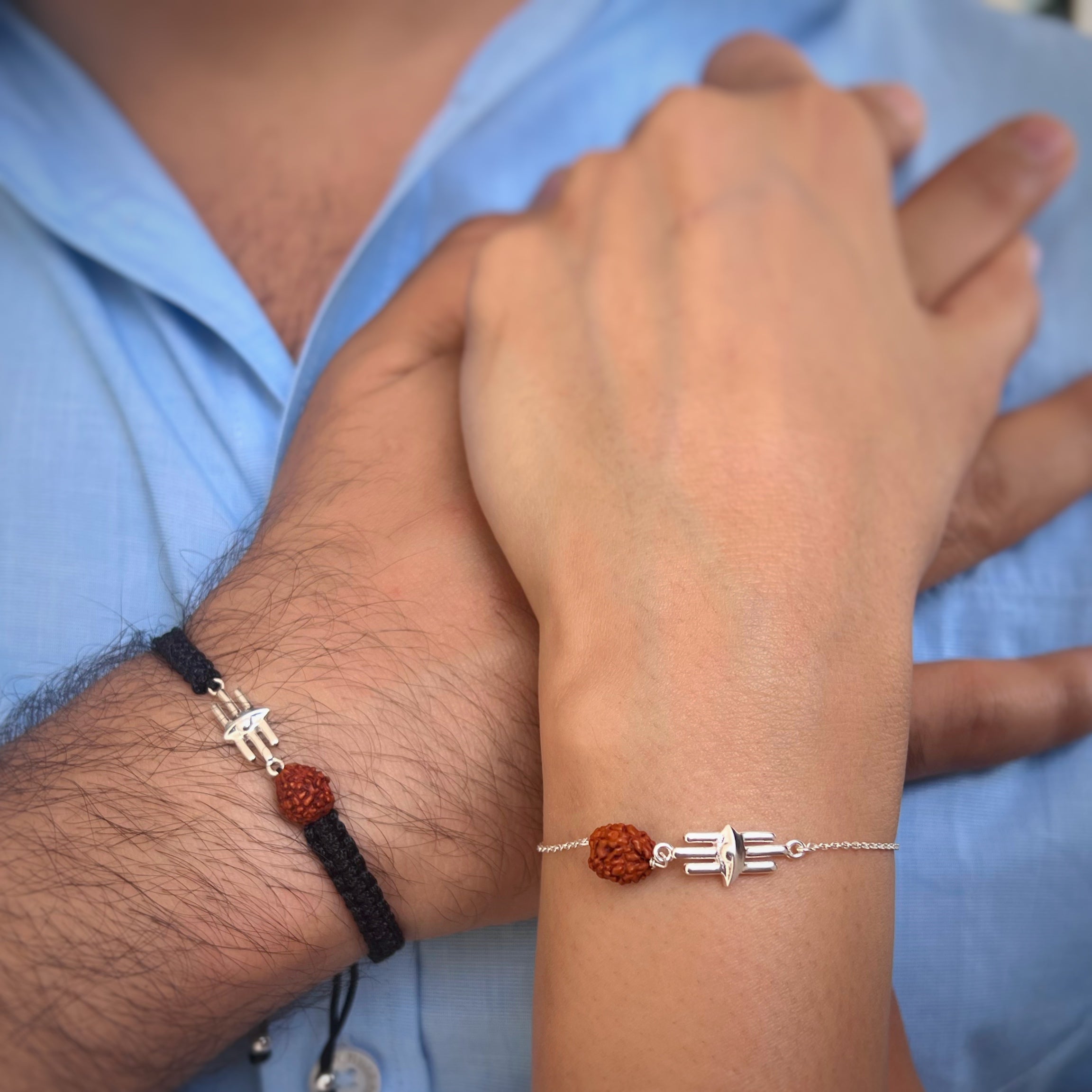 COUPLE - Third Eye with Rudhraksh 92.5 Silver Bracelets