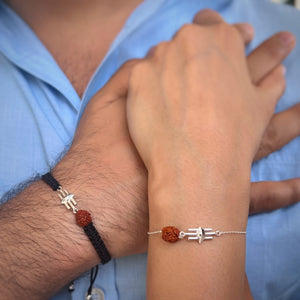 COUPLE Blessed - Third Eye with Rudhraksh 92.5 Silver Bracelets