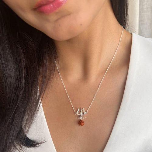 Necklace - Mahadev's Trishul Gaze with Rudraksha - 92.5 Silver