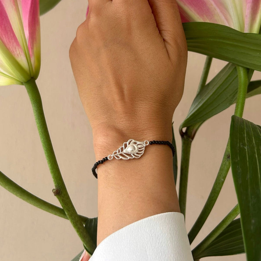 WOMEN- Kanha Morpankh 92.5 Silver Bracelet with Black Onyx Beads