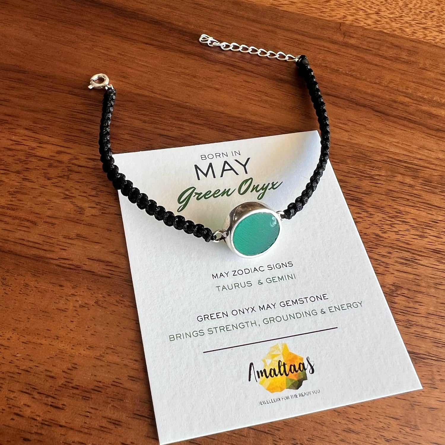 May Birthstone –  Green Onyx  92.5 Silver Bracelet