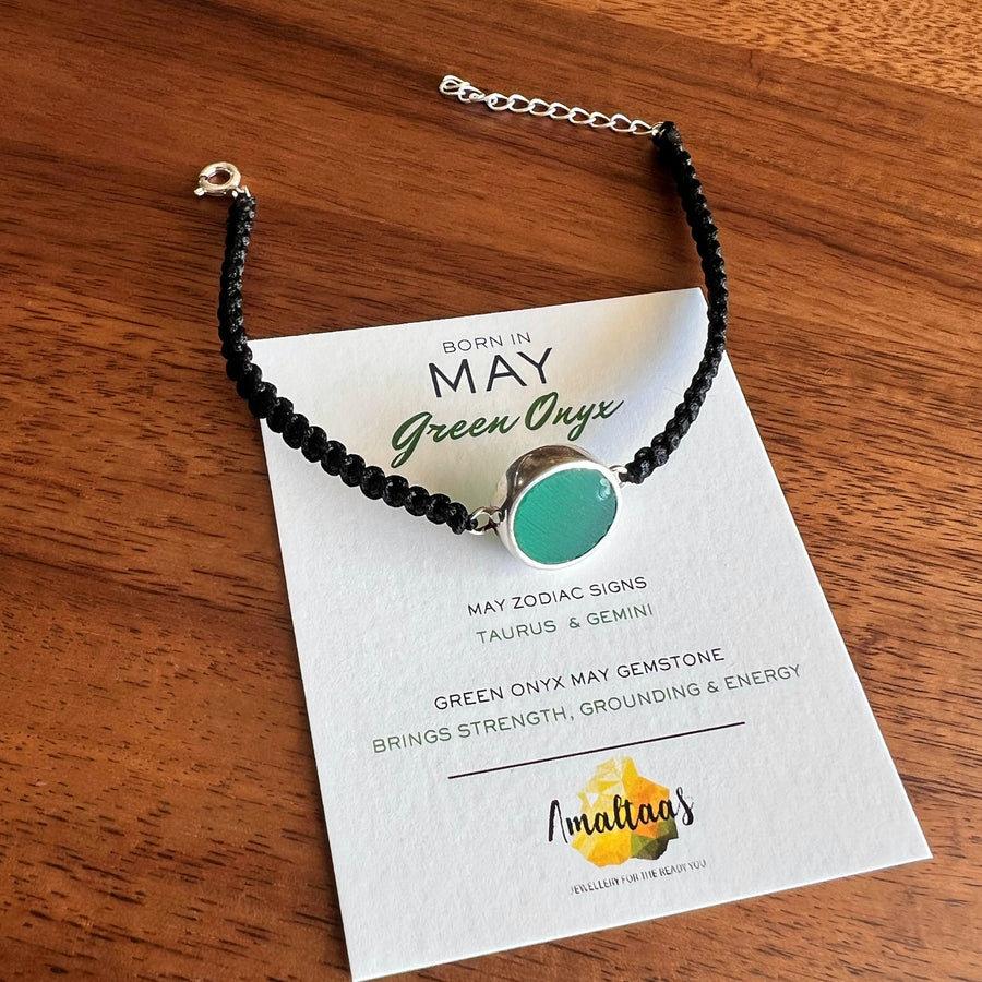 May Birthstone –  Green Onyx  92.5 Silver Bracelet